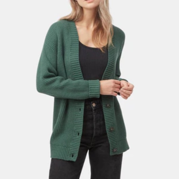 tentree Sweaters - 10Tree Hunter Green Wool Organic Cotton Oversized V Neck Button Down Cardigan